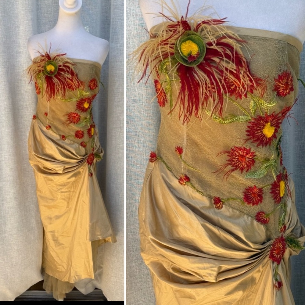 Nina Raynor Delrey Beach Strapless Floral Dress in Gold and Red